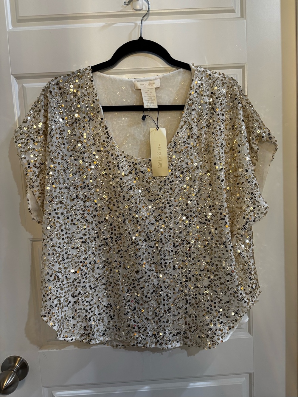 Sparkle Sequin Short-Sleeve Top - Champagne size large NWT